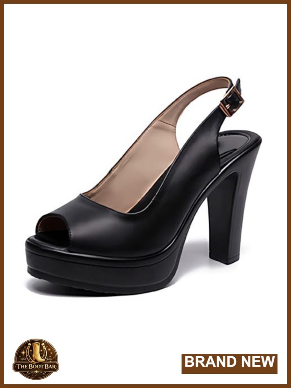 Peep Toe Platform Slingback Heels Ankle Buckle Chunky Block Office Sandals